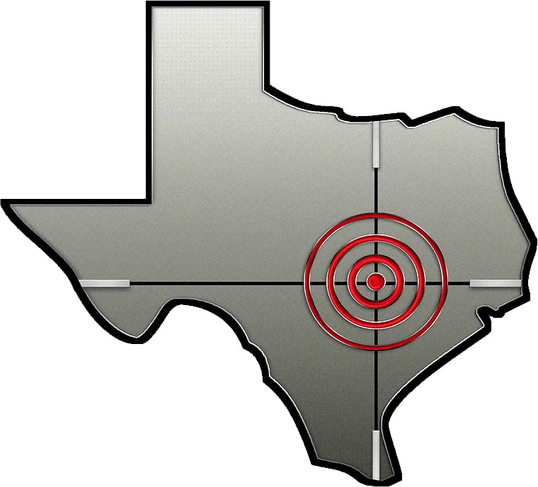 The image is a logo for Crosshairs Texas, a firearm sales, training, and gunsmithing business located in Bastrop, Texas.