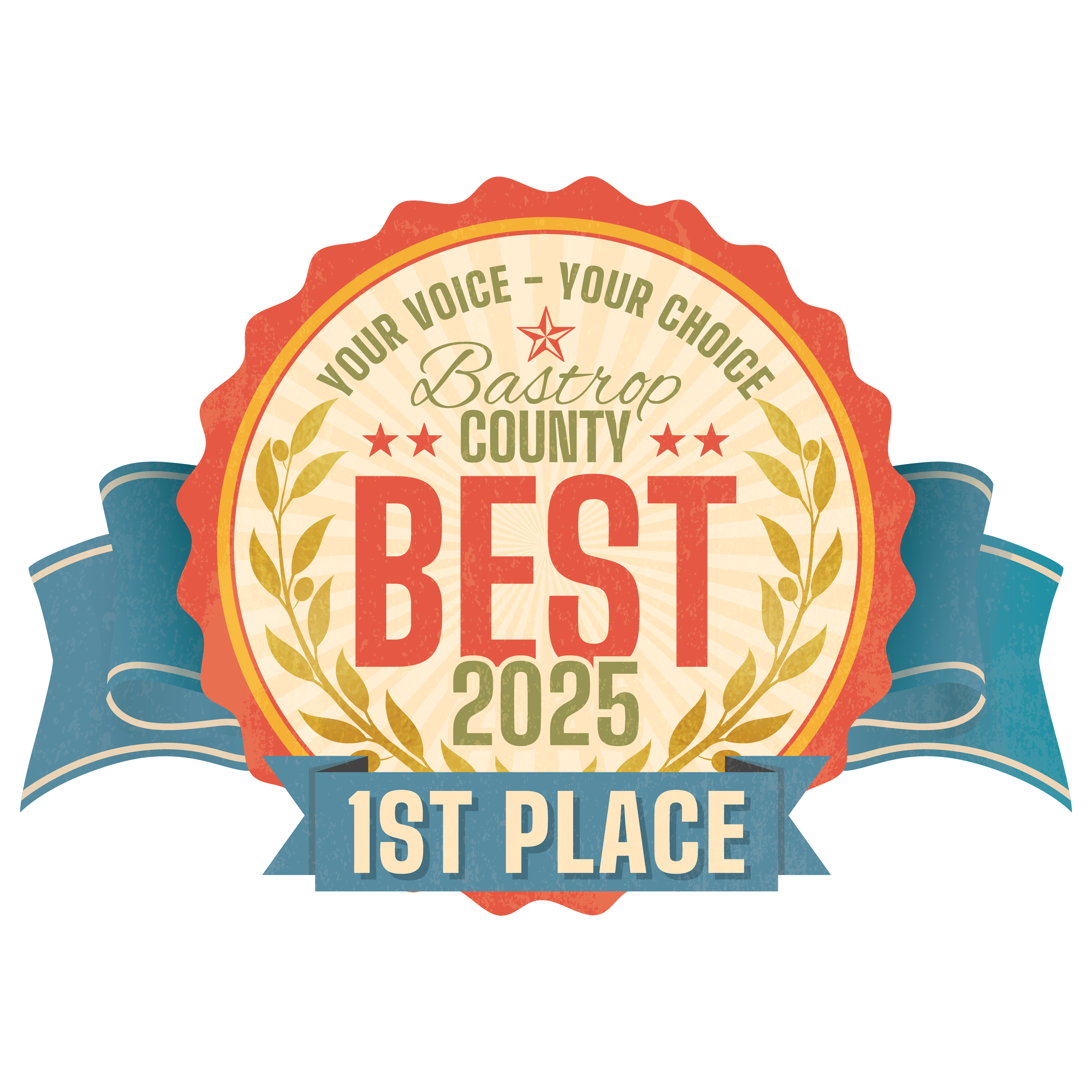 The image displays a badge for the "Best of Bastrop County 2025" contest.