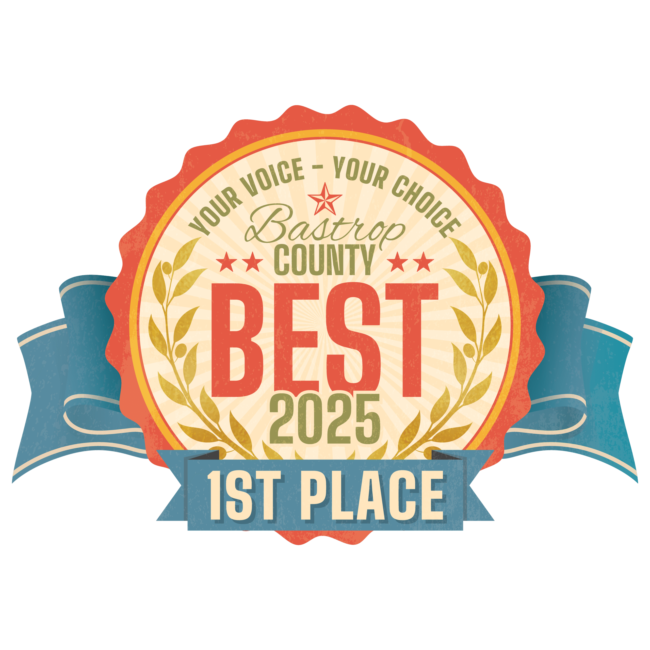 The image displays a badge for the "Best of Bastrop County 2025" contest.